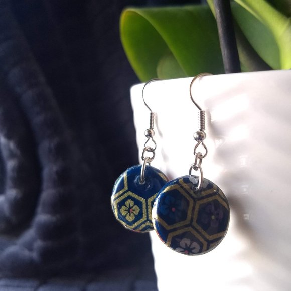vintage 90s reversible blue bird floral earrings NWOT